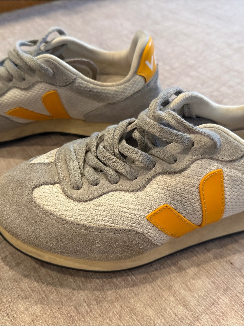 Veja Beige and Yellow Retro Runner Sneakers